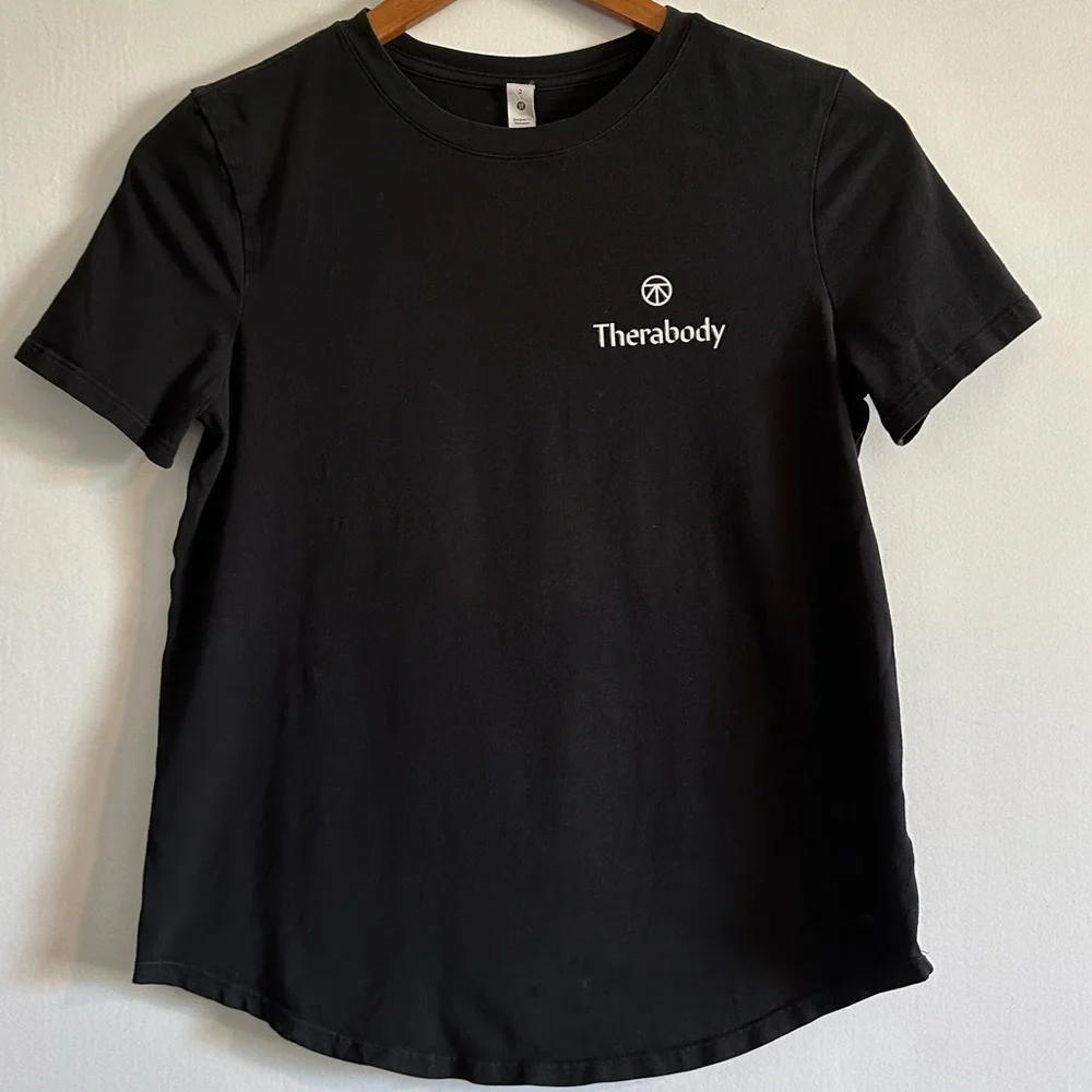 Lululemon Athletica Black Pima Cotton Tee with ‘Therabody’ Logo Size 2 EUC - Picture 2 of 7